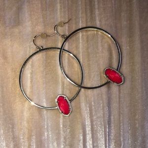 Kendra Scott Elora Gold hoops with Red stones